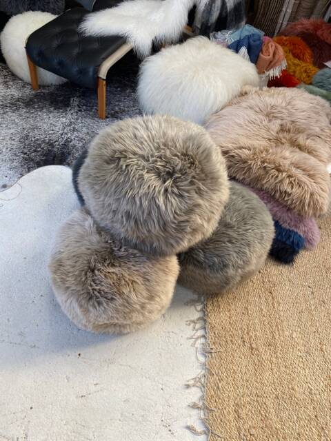 Neutral Genuine Sheepskin Pouffe, Furry Footstool - image 1