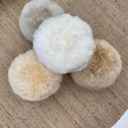 Neutral Genuine Sheepskin Pouffe, Furry Footstool - thumbnail 4