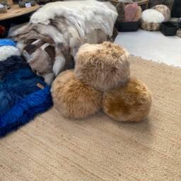 Neutral Genuine Sheepskin Pouffe, Furry Footstool - thumbnail 3