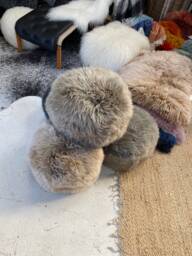 Neutral Genuine Sheepskin Pouffe, Furry Footstool - thumbnail 1
