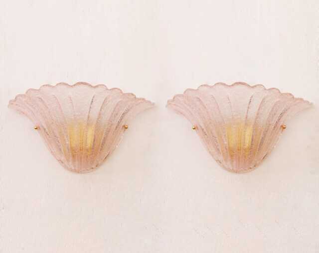 Set Of 2 Elegant Pink Murano Glass Wall Sconce With Grit, Lamp Made in Italy - image 1