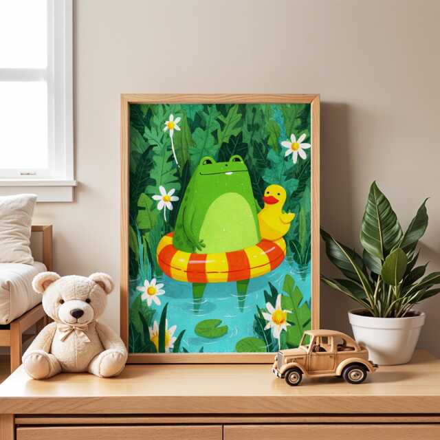 Frog & Duck Nursery Poster - Cute Animal Wall Art For Kids Room Funny Woodland Print Bedroom Decor - image 1