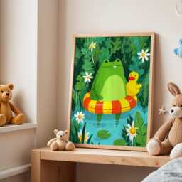 Frog & Duck Nursery Poster - Cute Animal Wall Art For Kids Room Funny Woodland Print Bedroom Decor - thumbnail 3
