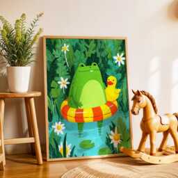 Frog & Duck Nursery Poster - Cute Animal Wall Art For Kids Room Funny Woodland Print Bedroom Decor - thumbnail 2