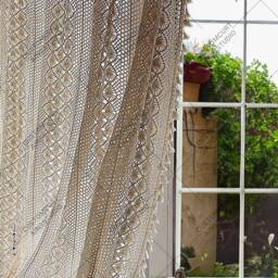 Vintage Crochet Curtain Panel Boho Chic Window Drape - thumbnail 2