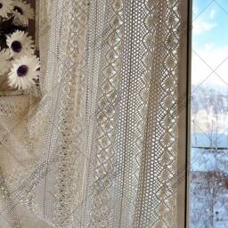 Vintage Crochet Curtain Panel Boho Chic Window Drape - thumbnail 4