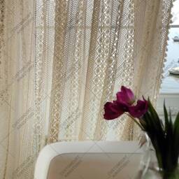 Vintage Crochet Curtain Panel Boho Chic Window Drape - thumbnail 3