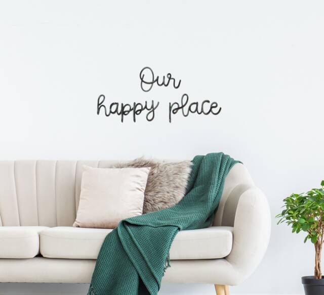 Our Happy Place Sign Wire Wall Art Words, Metal Living Room Decor, Bedroom Decor Housewarming Gifts - image 1