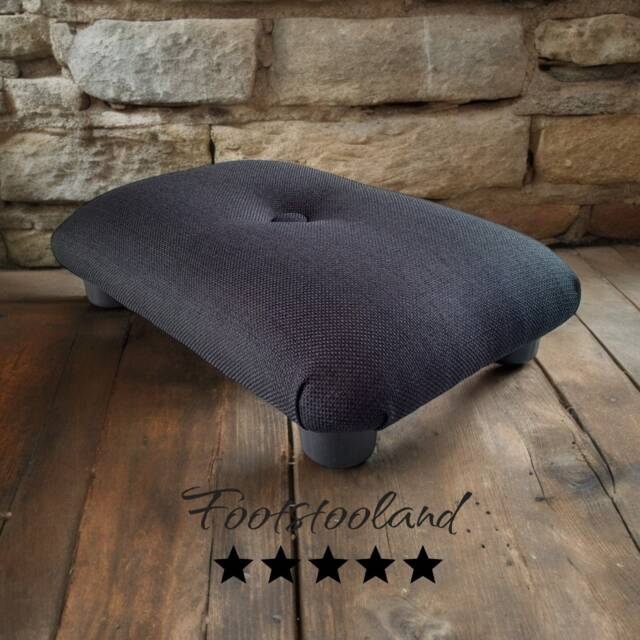 Black Little Footstool Handmade Under Desk Ottoman Rith Button, 10cm Height, L - image 1