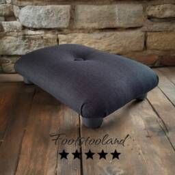 Black Little Footstool Handmade Under Desk Ottoman Rith Button, 10cm Height, L - thumbnail 1