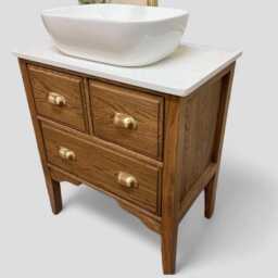 Winchester - Classic Solid Oak 3 Drawer Vanity Unit, Handmade Bathroom Furniture, Country Cottage Style - thumbnail 3