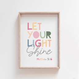 Let Your Light Shine Print, Christian Wall Art, Girls Nursery Bedroom Decor, Pastel Prints, Inspirational Art - thumbnail 2
