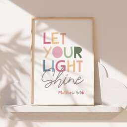 Let Your Light Shine Print, Christian Wall Art, Girls Nursery Bedroom Decor, Pastel Prints, Inspirational Art - thumbnail 1