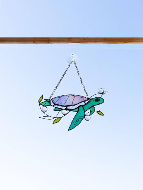 Turtle Suncatcher Stain Glass Decor Green Home House Window Wall Hangings Gift Grandma Gift - image 1