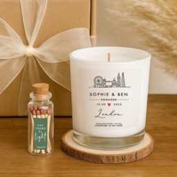 Personalised London Engagement Candle - 100% Natural Custom Aromatherapy Soy Wax Gift With Match Bottle - thumbnail 2