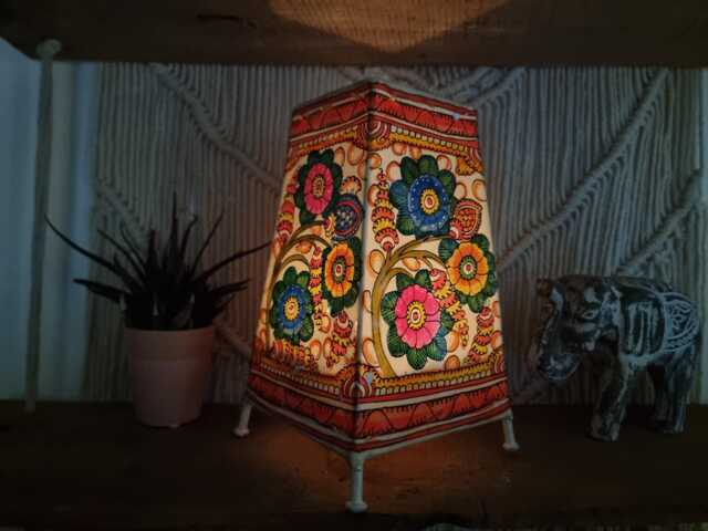 Handmade Floral Leather Lampshade Boho Indian Tribal Art Table Light - image 1