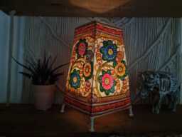 Handmade Floral Leather Lampshade Boho Indian Tribal Art Table Light - thumbnail 1