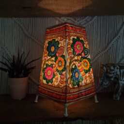 Handmade Floral Leather Lampshade Boho Indian Tribal Art Table Light - thumbnail 2