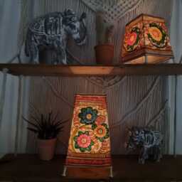 Handmade Floral Leather Lampshade Boho Indian Tribal Art Table Light - thumbnail 3