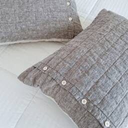 Quilted Linen Pillowcases - Set Of 2 Stonewashed Flax, Country Style Bedding