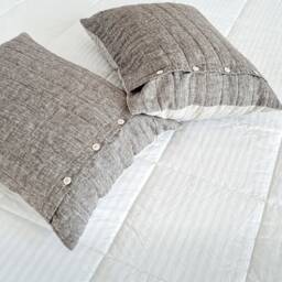 Quilted Linen Pillowcases - Set Of 2 Stonewashed Flax, Country Style Bedding - thumbnail 3