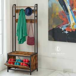 Rustic Industrial Hall Tree, Coat Rack With Shoe Storage Bench, Entryway Organizer - thumbnail 2