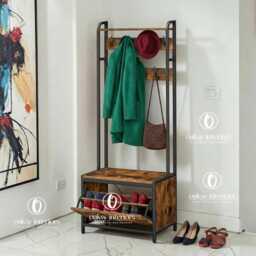 Rustic Industrial Hall Tree, Coat Rack With Shoe Storage Bench, Entryway Organizer - thumbnail 3