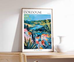 Dordogne France Travel Poster Rustic French Countryside Art - thumbnail 1