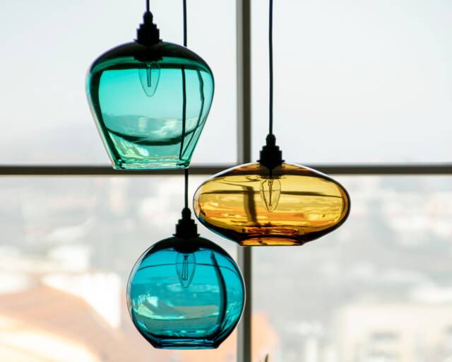 Custom Handblown Cluster Pendant - Colorful Glass Hanging Lamp Unique Art Ceiling Fixture - image 1