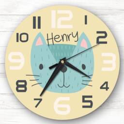 Kids Baby Girls Boys Room Cute Cat Face Custom Gift Personalised Clock - thumbnail 1