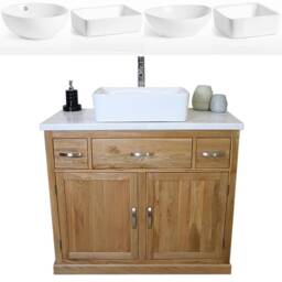 Bathroom Vanity Unit - Solid Oak With White Marble Top & Ceramic Basin Choice 1161Wmcbc - thumbnail 2