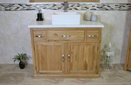 Bathroom Vanity Unit - Solid Oak With White Marble Top & Ceramic Basin Choice 1161Wmcbc - thumbnail 1