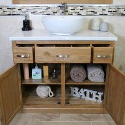Bathroom Vanity Unit - Solid Oak With White Marble Top & Ceramic Basin Choice 1161Wmcbc - thumbnail 3
