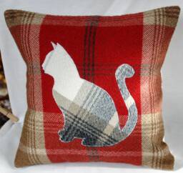 Tartan Pet Cushion, Cat Home Decor, Decorative Handmade Wool Pillow Scottish Gifts 12 - thumbnail 1