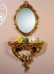 Italian Console With Mirror in Lacquered & Gilded Wood, Console & Mirror, Handmade Mirror, Console, Home Decor, Wood Work