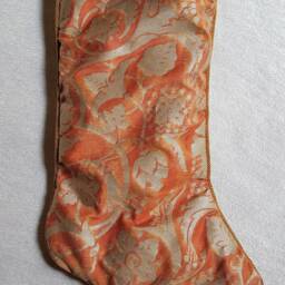 Luxury Christmas Stocking Fortuny Fabric Bittersweet & Silvery Gold Persepolis Pattern - Made in Italy - thumbnail 4