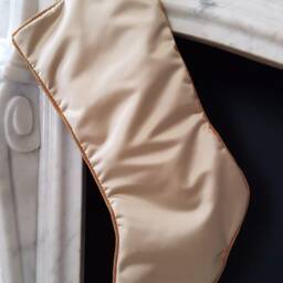 Luxury Christmas Stocking Fortuny Fabric Bittersweet & Silvery Gold Persepolis Pattern - Made in Italy - thumbnail 2