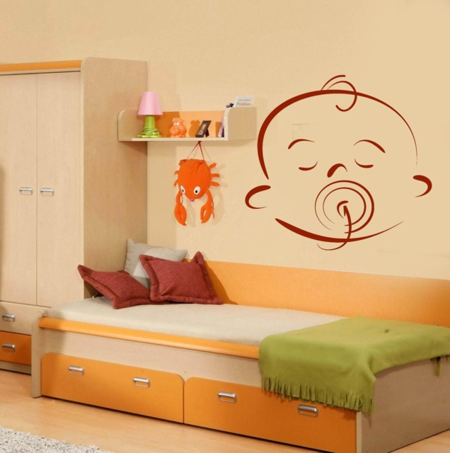 Wall Vinyl Decal Beauty Baby Cartoon Face With Pacifier Decor For Kids Room - #2486Dn - image 1