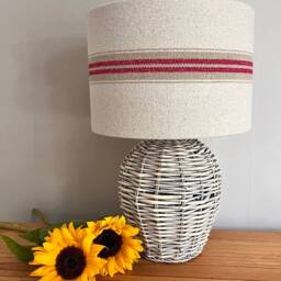 Grain Sack Linen Lampshade Or Ceiling Red Tan Stripes Natural Oatmeal Cream - thumbnail 2