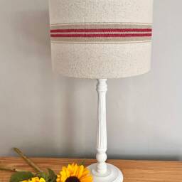 Grain Sack Linen Lampshade Or Ceiling Red Tan Stripes Natural Oatmeal Cream - thumbnail 3