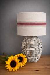 Grain Sack Linen Lampshade Or Ceiling Red Tan Stripes Natural Oatmeal Cream