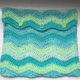 Throw Pillow, Vegan Cushion Cover Hand Crochet, Soft Green, Turquoise Blue Textured By Spinningstreak - thumbnail 3
