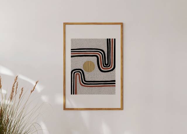 Mid Centruy Modern Art Print - Red Stripe Design Blanket Bestseller Abstract - image 1