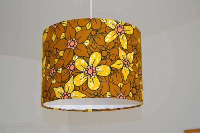African Wax Fabric Lampshade Mustard Flower Retro, Table Lamp, Pendant Light, Yellow Fabric, Lighting - image 1