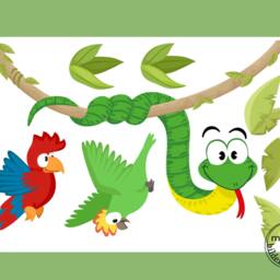 "Wall Sticker ""Snake On Liana With Parrots" - thumbnail 2