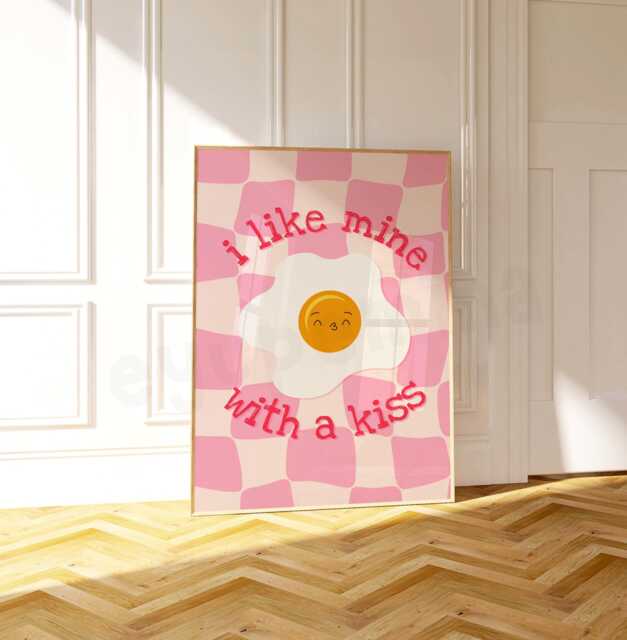 I Like Mine With A Kiss Art Print - Breakfast Eggs Fried Egg Sunny Side Up Kitchen Wall Decor Home - image 1