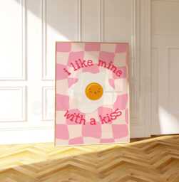 I Like Mine With A Kiss Art Print - Breakfast Eggs Fried Egg Sunny Side Up Kitchen Wall Decor Home - thumbnail 1