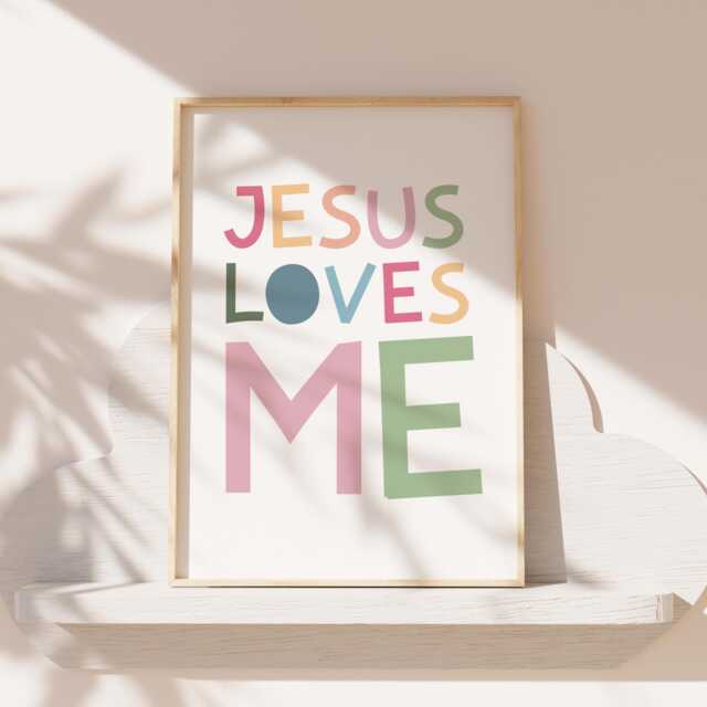 Jesus Loves Me Print, Christian Wall Art, Girls Nursery Prints, Bible Verse Bedroom, Boys Bedroom - image 1