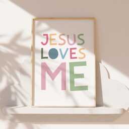 Jesus Loves Me Print, Christian Wall Art, Girls Nursery Prints, Bible Verse Bedroom, Boys Bedroom - thumbnail 1