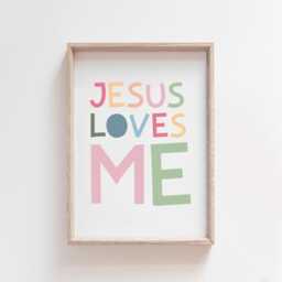 Jesus Loves Me Print, Christian Wall Art, Girls Nursery Prints, Bible Verse Bedroom, Boys Bedroom - thumbnail 2
